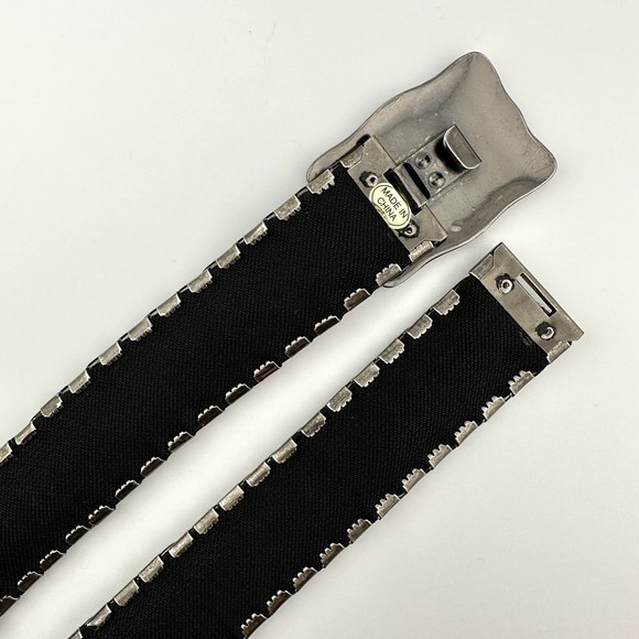 Vintage 70\'s 80\'s Silver Tone Metal Stretch Embossed Belt Elastic Western 35\